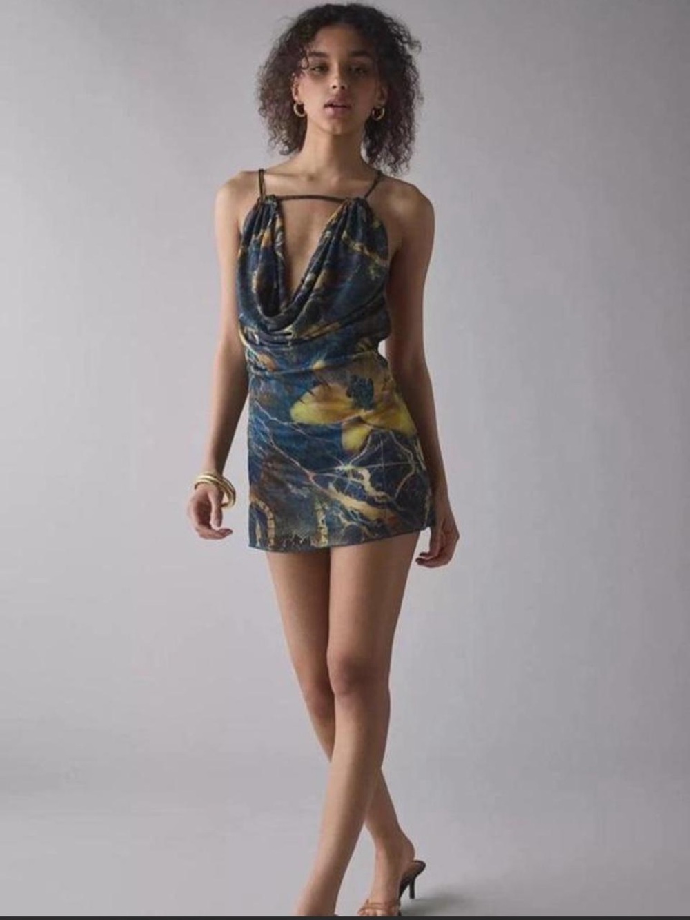 Jaded London Abstract Print Cowl Neck Mini Dress – Size 2
